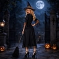 thumbnail image 5 of Witch Costume for Women, Black and Gold Long Dress with Flared Sleeves, Adult Halloween Outfit for Costume Party and Stage Performance, Black and Gold, Size L, 5 of 6