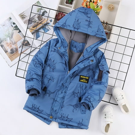 

Hunpta Kids Boys Girls Winter Thicken Coat Cartoon Dinosaur Prints Hooded Jacket Toddler Windproof Thick Warm Outwear