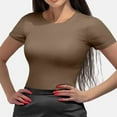 thumbnail image 4 of OVESPORT Women's Round Neck Bodysuits, Short Sleeved Slim Fit Top Can Be Used As An Inner Layer, Suitable For Different Occasions, 4 of 9