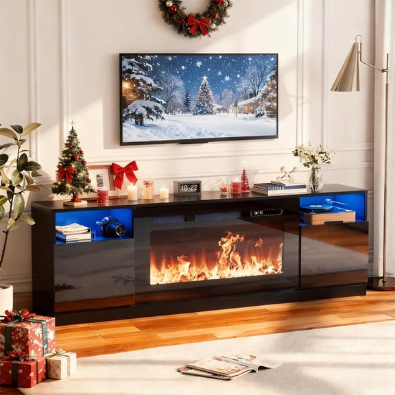 70'' Electric Fireplace TV Stand with 36'' Fireplace - Entertainment Center, 2 Tier TV Console Cabinet with Storage Cabinet, Heater with 12 Frame and LED Light Colors