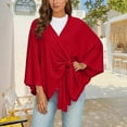 thumbnail image 2 of BUWTTED Women's Elegant Shawl Wraps Soft Open Front Poncho Sweater for Spring Fall Winter Red One Size, 2 of 5