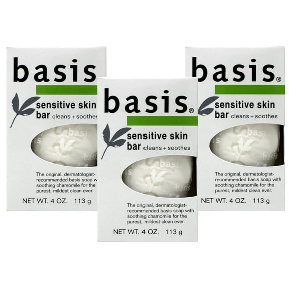 Basis Sensitive Skin Cleansing Bar Leaves Clean Calm & Comfortable, 3-Pack