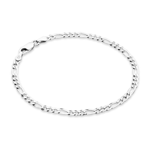 Miabella Italian Solid 925 Sterling Silver 3mm Diamond Cut Figaro Chain Bracelet for Women, Made in Italy