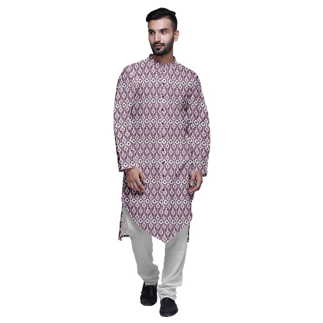 Atasi Kurta Décontracté Boutonné en Rayonne Imprimée de Designer avec Pyjama pour Hommes