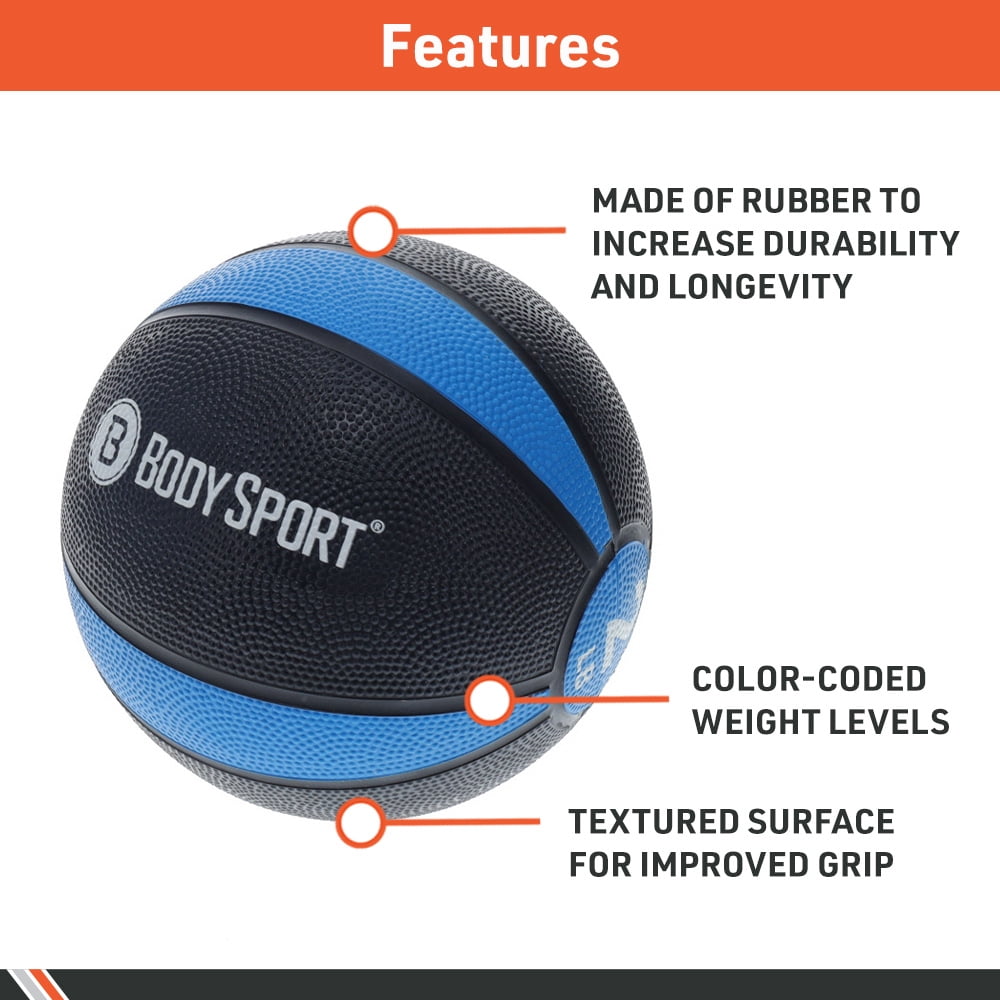 Body Sport Medicine Ball 15 lb., 34.8 in. CIR, Black/Gray – Strength, Cardio, & Resistance Training Fitness Ball – At-Home Gym Equipment