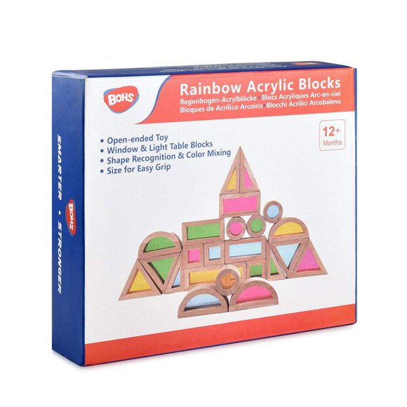 BOHS Blocs Acryliques Arc-en-Ciel (24 Pcs) - Jouets en Bois pour Tout-Petits Cadeau - Jouer sur Table Lumineuse/fenêtre Ensoleillée