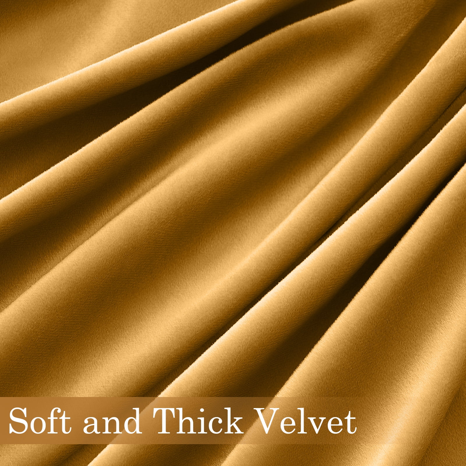 Topfinel Mustard Yellow Velvet Blackout 96 Inches Long Curtains , 100% Blackout Drape Gold with Hooks, Soundproof Art Deco Back Tab Drapes for Living Room Bedroom,Set of 2