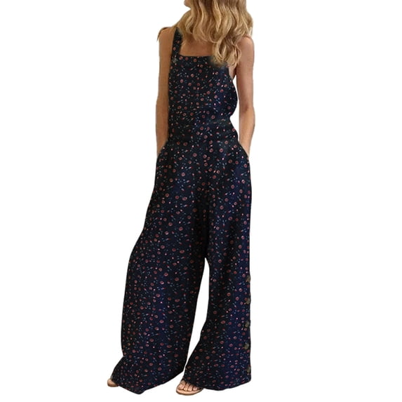Women's Casual Sleeveless Backless Summer Floral Print Jumpsuits Overalls