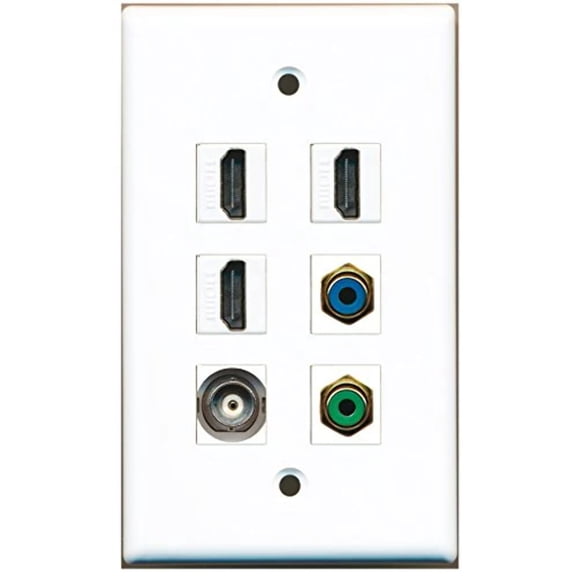 RiteAV - 3 HDMI 1 Port RCA Green 1 Port RCA Blue 1 Port BNC Wall Plate