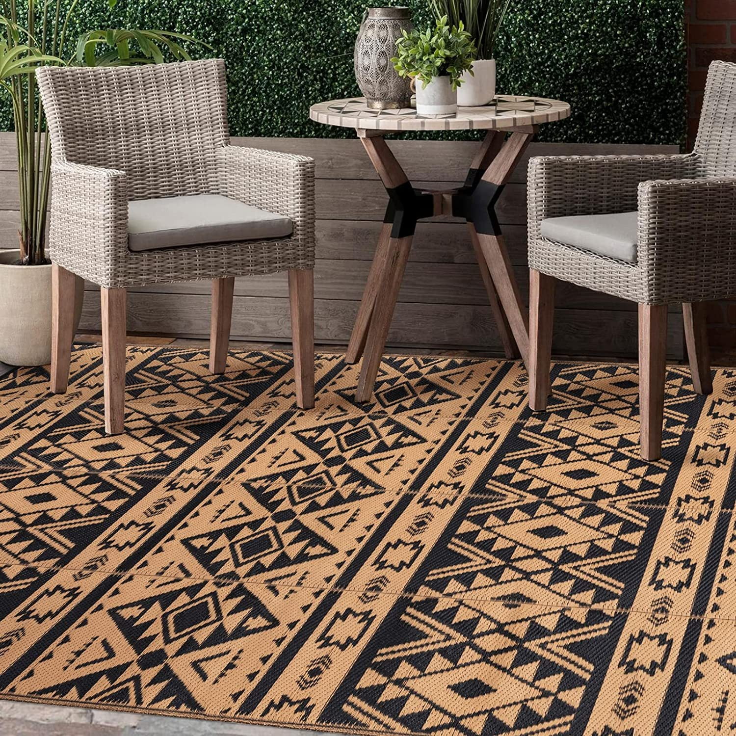 Carvapet Outdoor Reversible Rugs Waterproof Plastic Straw Area Rug