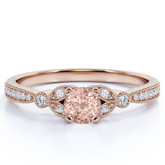 JeenMata Vintage 1 Carat Round Cut created morganite Flower Engagement Ring in 18K Rose Gold over Silver