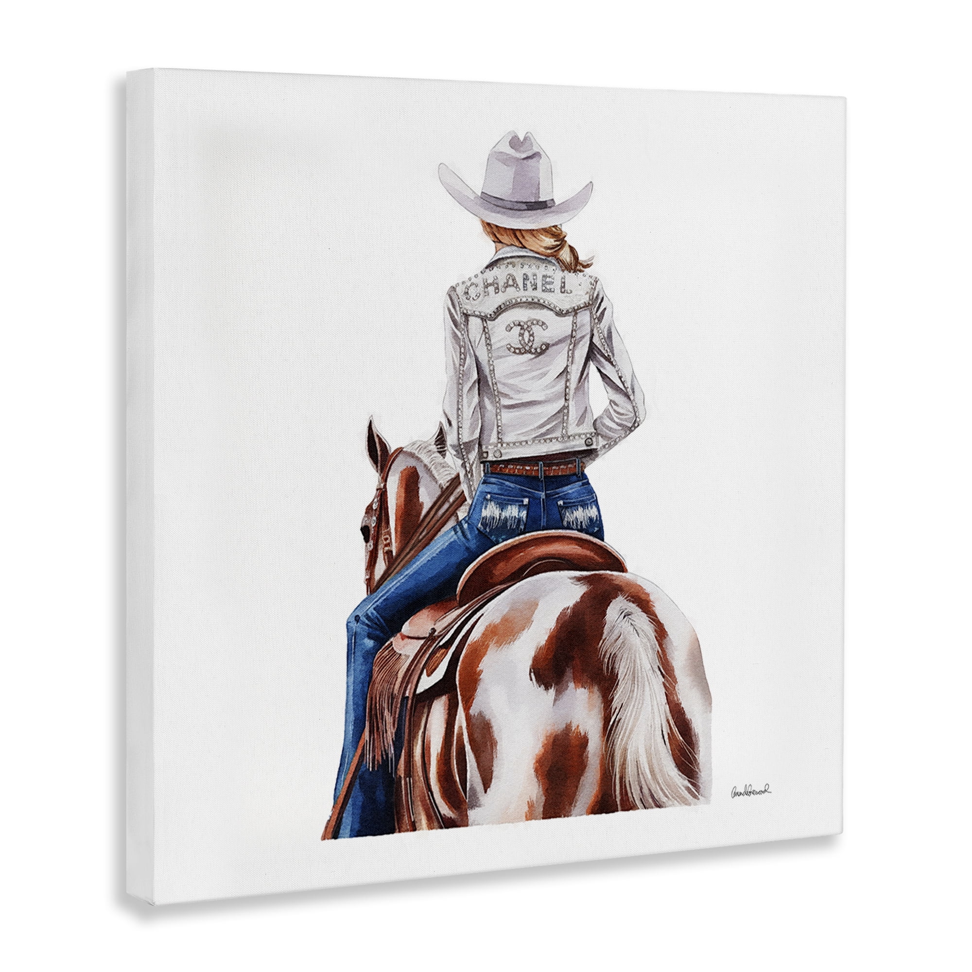 Stupell Industries Glam Cowgirl Spotted Horse People Painting Wrapped Canvas Art Print Wall Art, 36 x 36