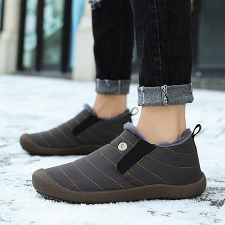 

christmas fashion winter men s snow boots flat soft bottom non slip waterproof plush warm and comfortable slip on solid color