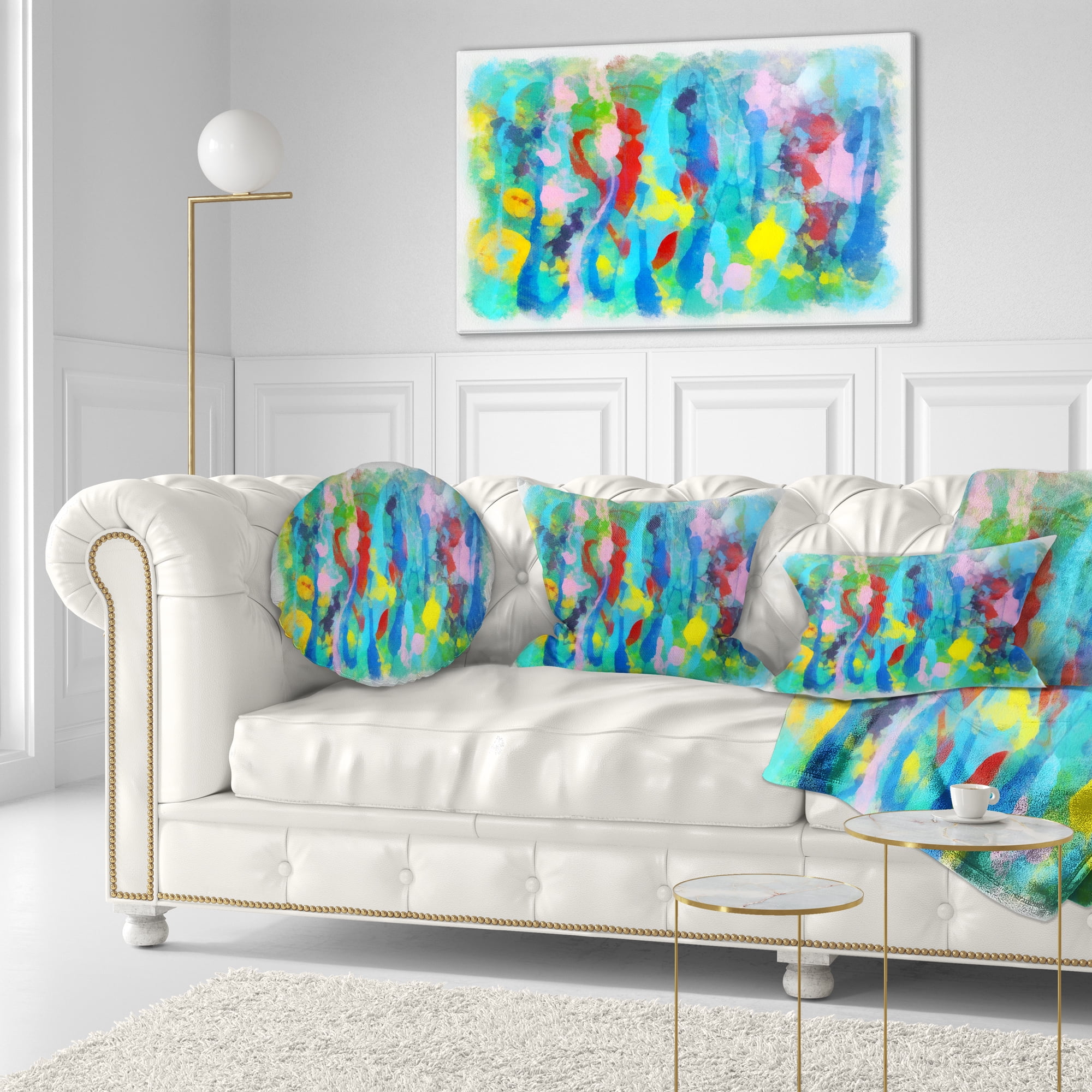 Designart Hand drawn Multi color Floral Pattern - Abstract Throw Pillow - 12x20