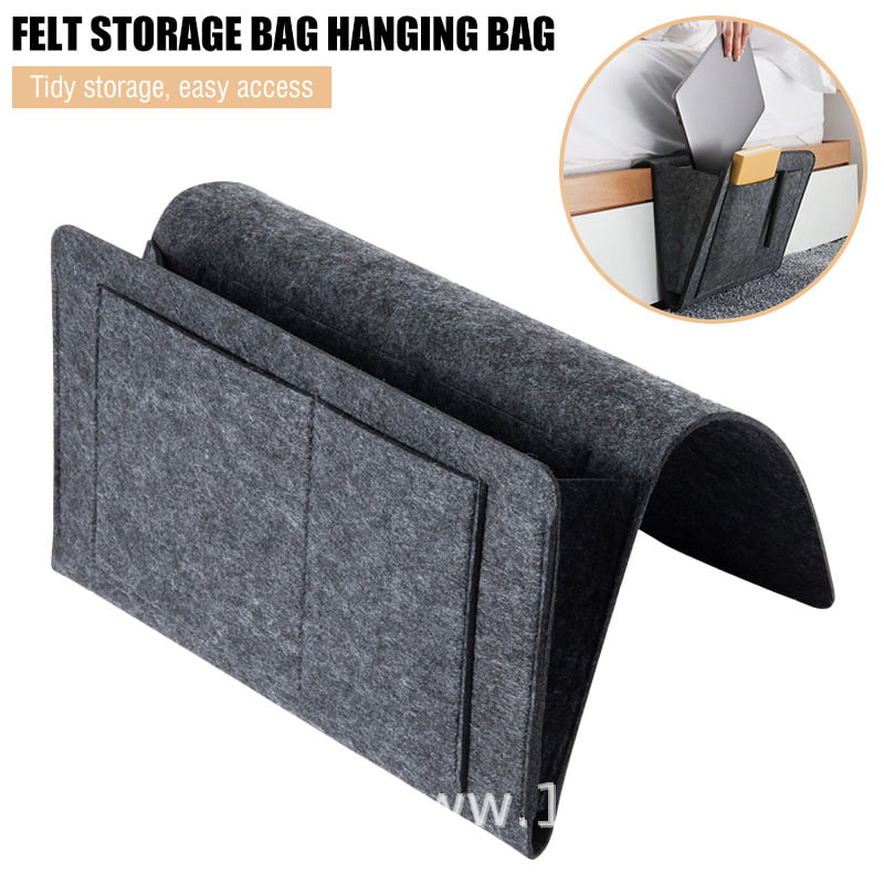 Brown Felt Bed Storage Organizer Hanging Bag Holder with 5 Pockets HOMHEAL Bedside Caddy Magazine Book Phone Tablet iPad Cables Remote for Home Dorm Bed Sofa