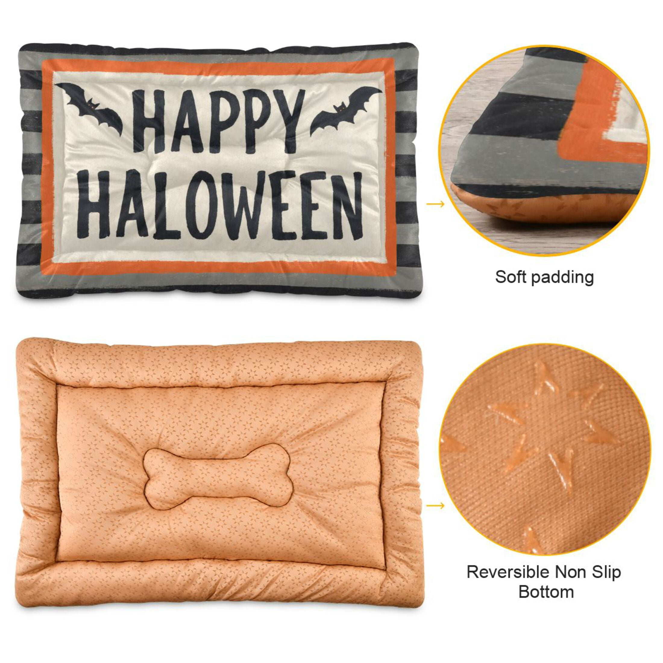 Qxltty Happy Halloween Bats Ped Pad Wear-resistant and Hard to Bite Through Sleeping Pad for Small Medium Large Dogs Winter Pet Bed 36×24in