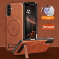 thumbnail image 2 of for Samsung Galaxy A26 5G Case Magnetic Bracket, Built-in Invisible Kickstand [Compatible with Magsafe] Wireless Charging PU Leather Rugged Protection for Samsung Galaxy A26 5G Phone Cases, Brown, 2 of 8