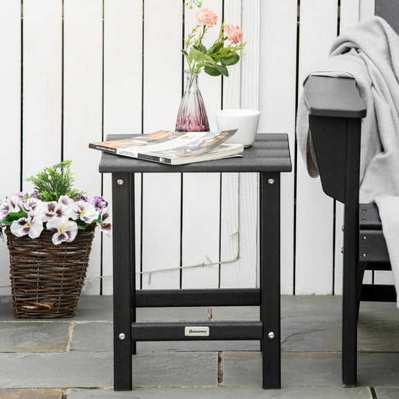 Outsunny 15" Patio End Table, HDPE Plastic, Black