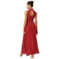 thumbnail image 4 of Oyolan Womens Lyrical Dance Dress Sleeveless Flowy Mesh Slit Hem Maxi Long Skirt Contemporary Dance Burgundy M, 4 of 7