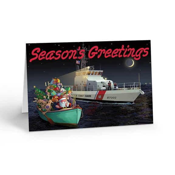 Stonehouse Collection Coast Guard Christmas Card, Santa Rowboat Christmas Cards – Funny Coast Guard Holiday Greeting Cards, 12-Pack with Envelopes - Made in the USA (Standard)
