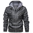 thumbnail image 1 of Chaqueta de cuero para hombre, chaqueta de cuero PU fina con capucha de dos piezas para otoño e invierno, estilo europeo y americano, 1 of 6