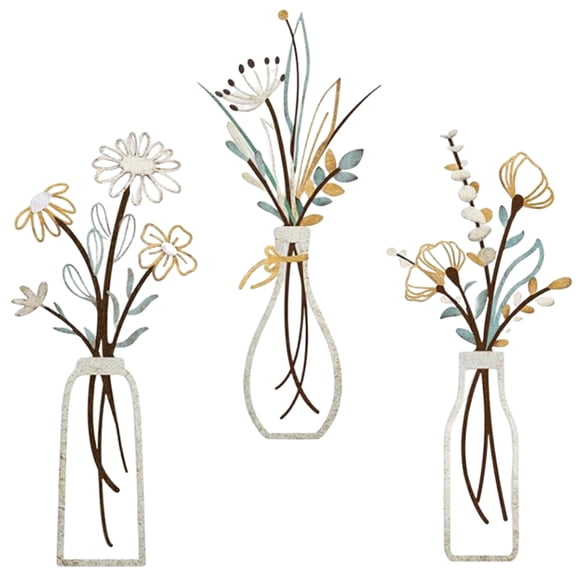 3pcs Modern Metallic Floral Wall Sculpture Set Minimalists Home Decors Accent
