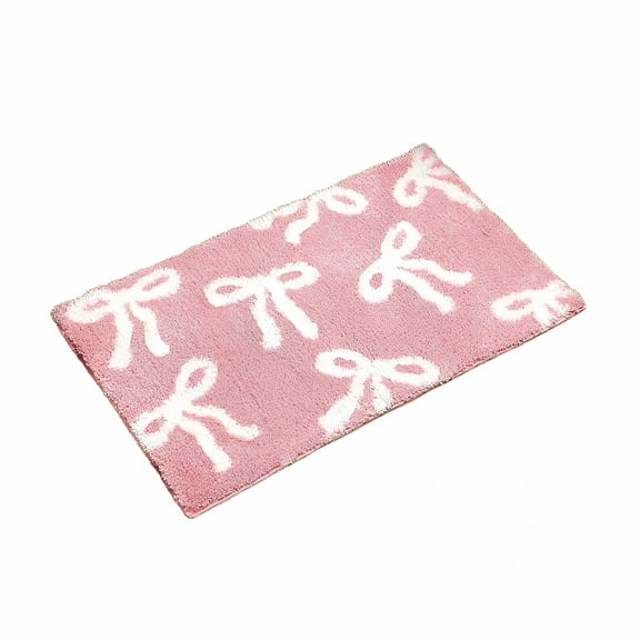 DERONA Pink Bow Bathroom Rug Coquette Cute Bath Mat for Bathroom Non Slip Absorbent Bow Bath Mat for Front Door, Kitchen Bedroom Decor 16 * 24In