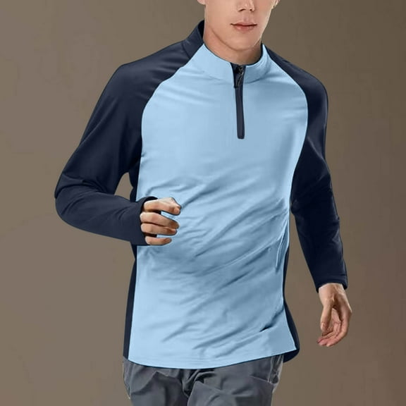 PNTUTB Men's Fashion Color Blocked Lightweight Breathable Long Sleeve Crew Neck Sports Top