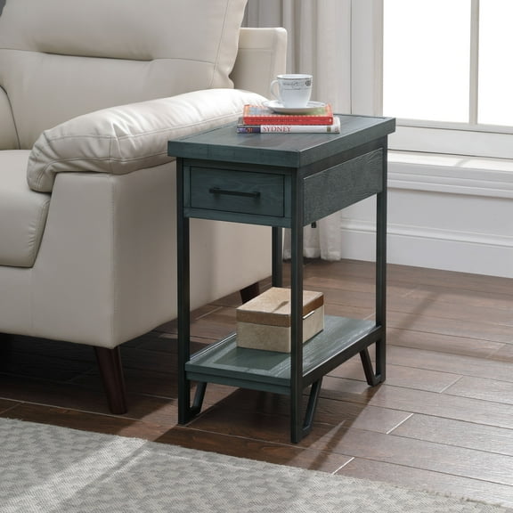 Mingard 1-Drawer and 1-Shelf Solid Wood Side Table, Antique Green
