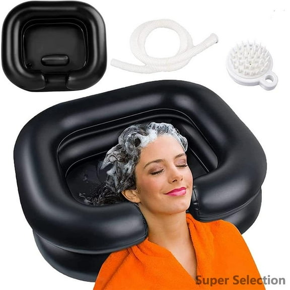 Portable Inflatable Shampoo Bowl, Lightweight Hair Washing Tray With Drain Hose, Salon Style Wash Basin For Home Use, Pet Bath, Grey,A,One Size