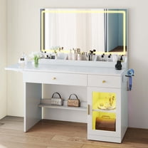 Craftian Vanity Desk Set with Mirror and Lights, Makeup Table with Charging Station, White