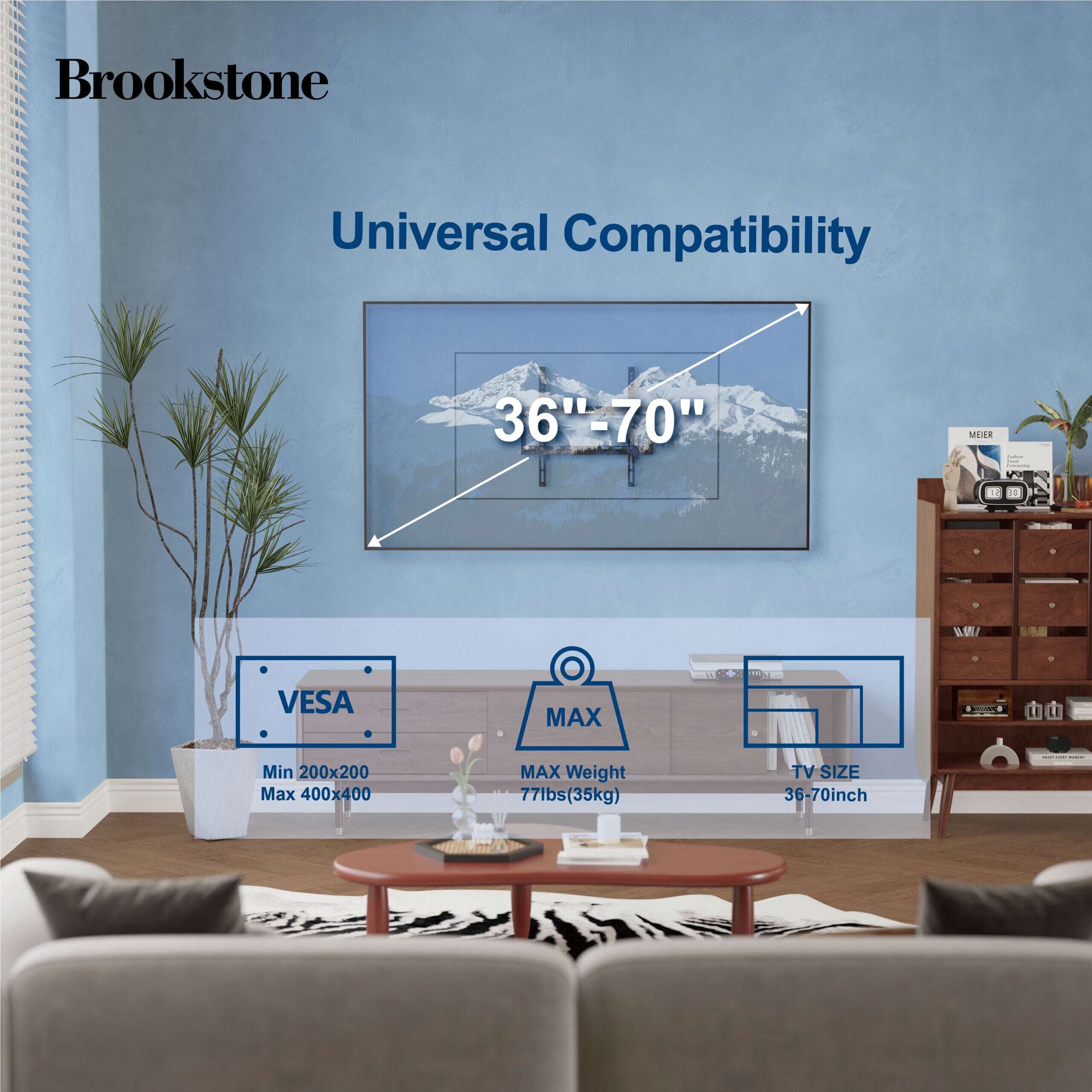Brookstone Tilt Wall Mount for 36″–70″ TVs, 0.81″ Low Profile, 77 lbs Capacity