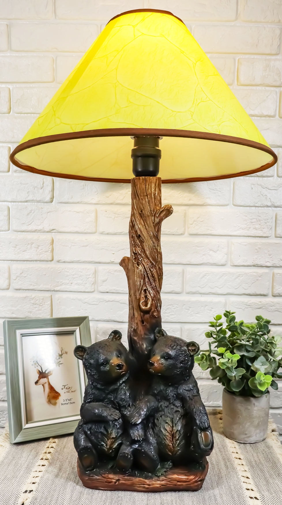 Ebros Loving Siblings Two Baby Black Bear Cubs Table Lamp