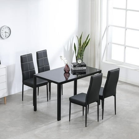 Table Top Dining Ktaxon 5 Piece Kitchen Dining Table Set with Glass Table Top 4 Chairs and Metal Frame Table for Breakfast Dining Room Kitchen Furniture ()