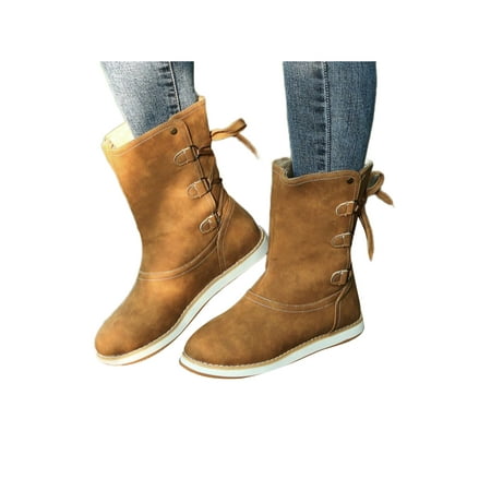 

SIMANLAN Ladies Comfort Snow Boots Breathable Winter Shoes Walking Casual Round Toe Mid Calf Boot Camel 5