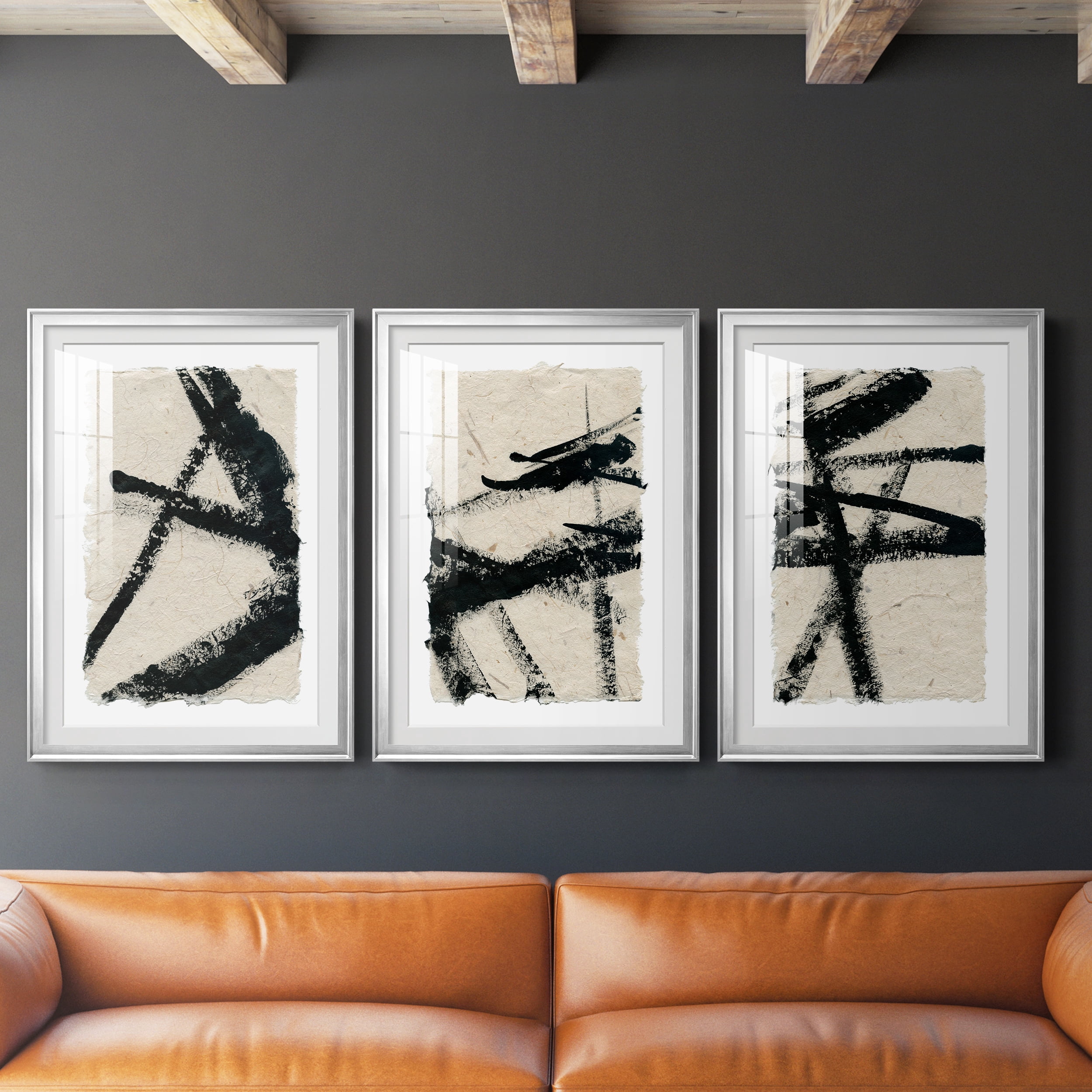 Lines Crossed I Premium Framed Prints Set of 3 - Ready to Hang - 30.5 x 42.5 Each - Silver Frame