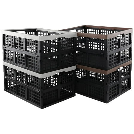 CintBllTer 4 Pack Large Collapsible Crate for Storage, 42 Liter Plastic Folding Crate Box Bin