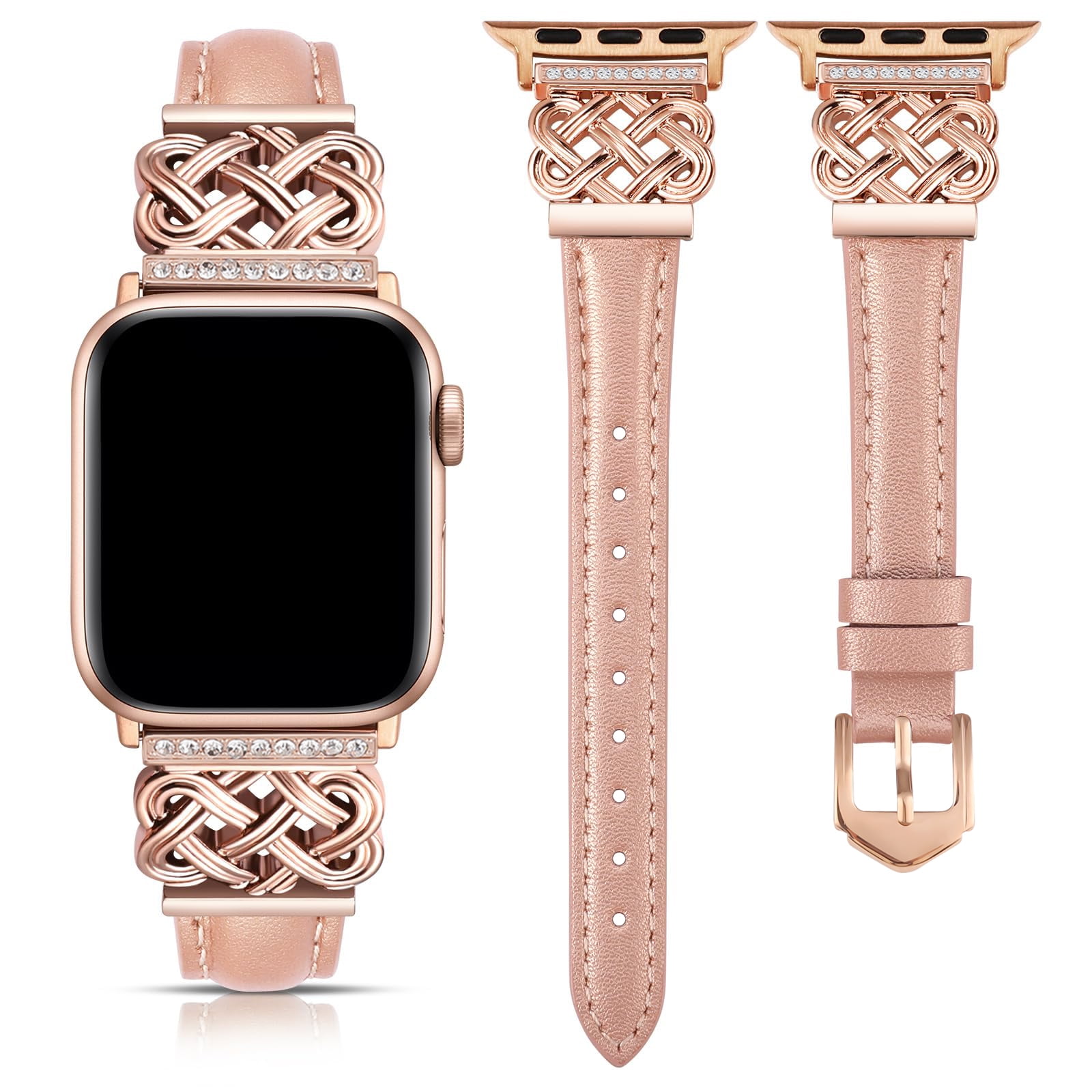 Leather Bands Compatible with Apple Watch Band 41mm 40mm 38mm 42mm 44mm 45mm 46mm 49mm Women, Slim Thin Dressy Strap with Precision knot Metal Buckle for iWatch Series 10 9 Ultra SE 8 7 6 5 4 3 2 1