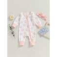 thumbnail image 2 of Bagilaanoe Newborn Baby Girl Fall Jumpsuits Flower Print Long Sleeve Bodysuits + Headband Infant Casual Zipper One Piece Rompers, 2 of 8