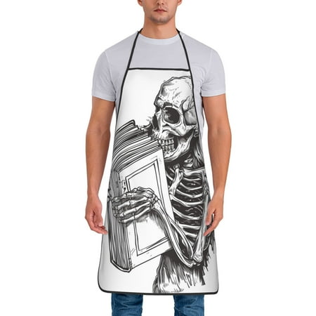 

Lukts Skeleton Book Lover Print Unisex Tie-Up Aprons Bibs for Chef Kitchen Grill Beverage Shop