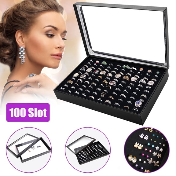 100 100 Slots Ring Organizer Box, EEEkit Jewelry Organizer Box Rings Display Tray Jewelry Organizer for Rings, Studs, Earrings