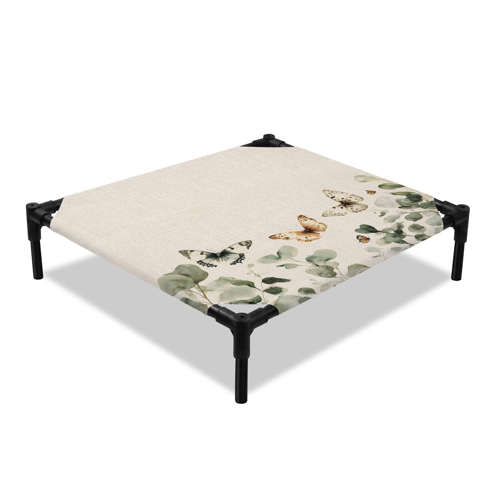 Butterfly Leaf Elevated Dog Bed Watercolor Leaves Cooling Breathable Outdoor Raised Dog Cot Bed with Metal Frame Non-Slip Feet for Small Dog 20x20in