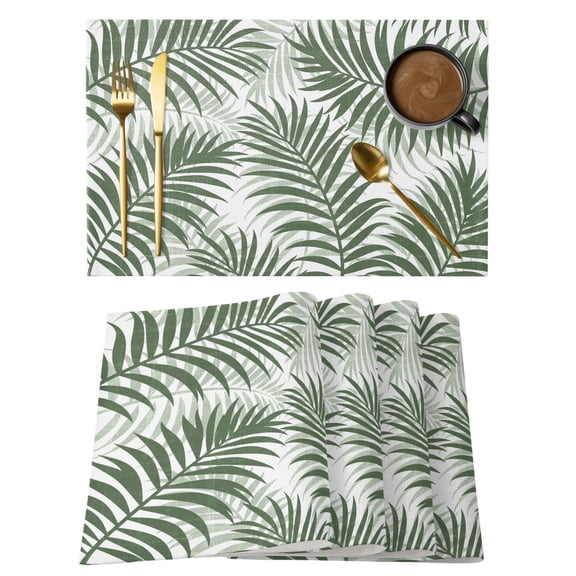 Green Palm Leaves Placemats Set of 6 Summer Botanical Tropical Plants Place Mats Indoor Wipeable Table Mats Washable Cloth Dining Table Placemats for Kitchen Holiday Party Home Decor 13x19 Inch