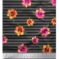 thumbnail image 1 of Soimoi Black Poly Georgette Fabric Stripe & Freesia Floral Printed Fabric 1 Yard 52 Inch Wide, 1 of 3