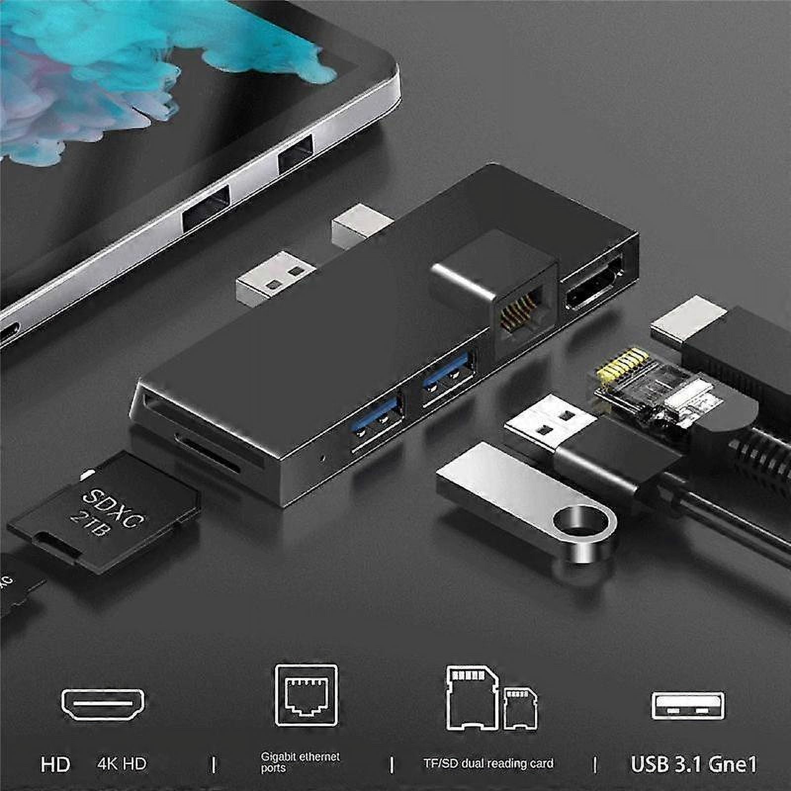 For Surface Pro 4 5 6 Docking Station Hub with 4K -Compatible TF Card Reader Gigabit Ethernet 2 USB