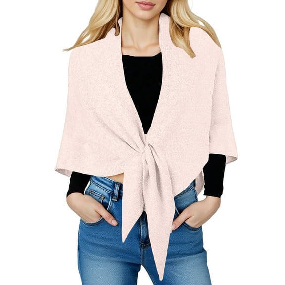 DAMAI 2025 New Pashmina Wraps for Women, Women’s Solid Color Triangle Shawl Scarf, Knitted Knotted Cardigan Cape Soft Triangle Scarf Wrap, Casual Versatile Scarf for All Seasons