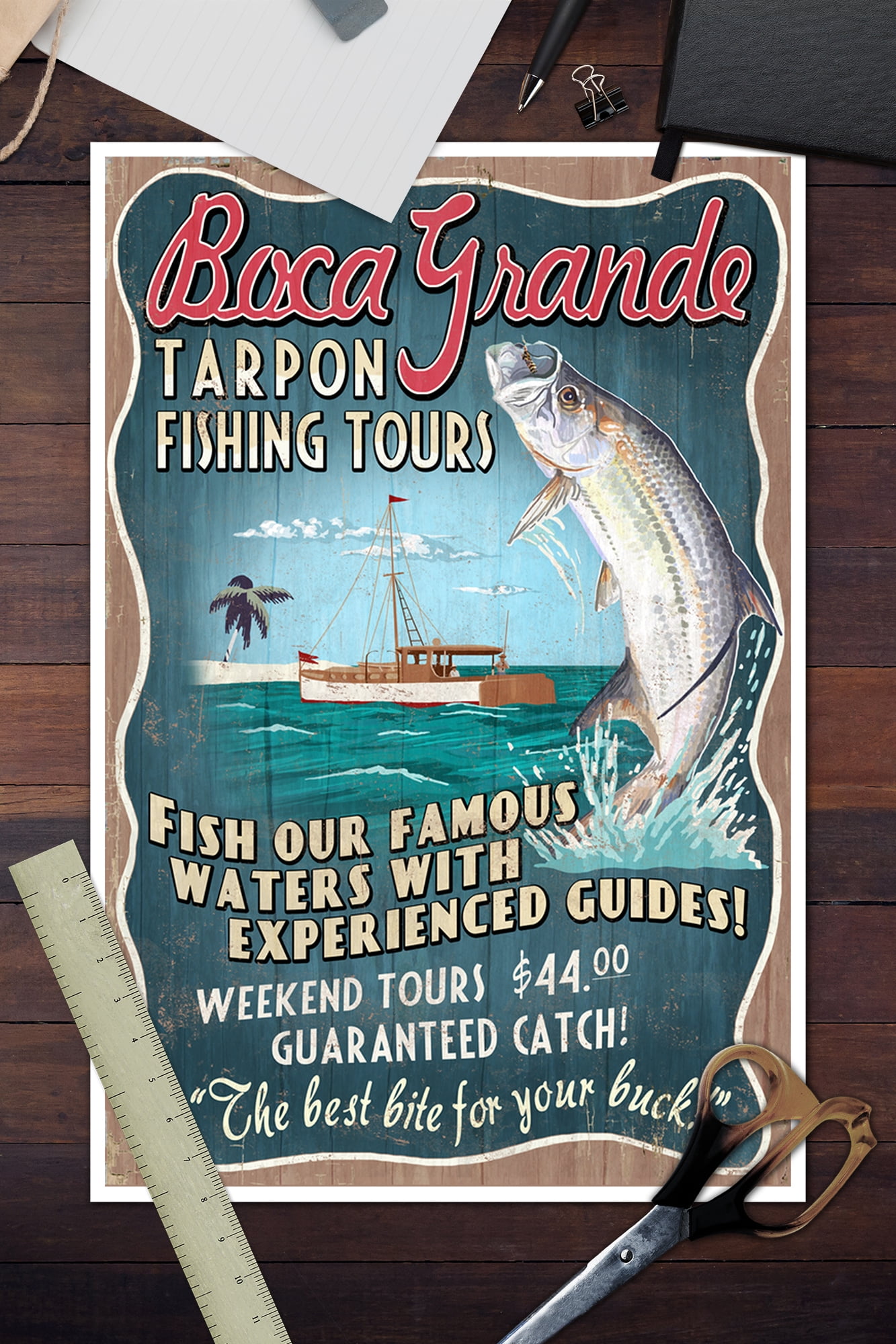 Boca Grande, Florida, Tarpon Fishing Tours Vintage Sign Wall Art, Canvas  Prints, Framed Prints, Wall Peels