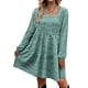 thumbnail image 4 of Túnica verde de verano para fiestas y oficina, vestido escalonado de manga larga con escote cuadrado XL, 4 of 6