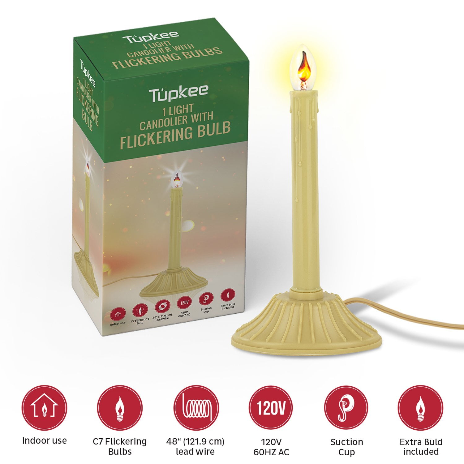 Tupkee Christmas Candolier Window Candle with Flickering Bulb