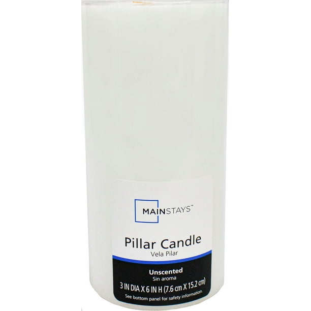 Mainstays Unscented Pillar Candles, 3x6 inches, White